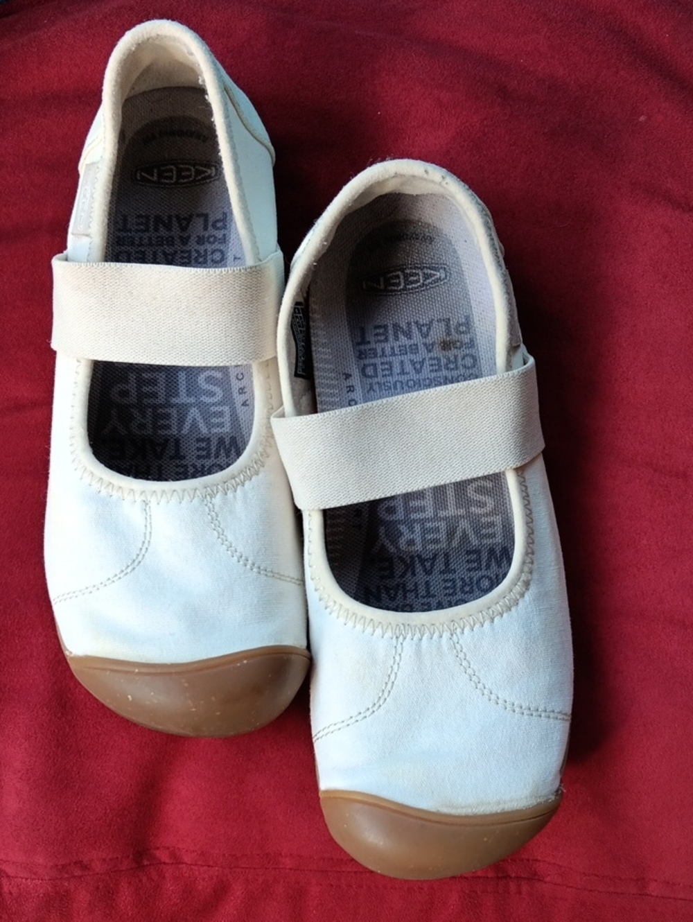 Keen Womens Cream Mary Jane Shoes with Tan Toe
